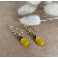 Cylinder Yellow Agate Gemstone with Gold plated Dangle Earrings - Annie Sakhamo